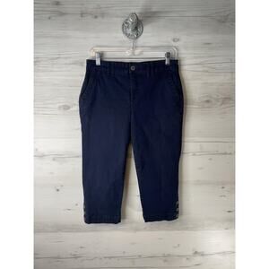 Gloria Vanderbilt Pants Womens 8P Petite Navy Violet Capri Stretch Button Hem